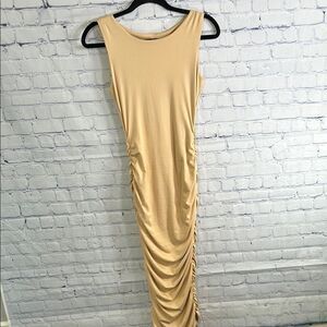✨ Tan Maxi Dress with Ruching - Size Small, Perfect Condition